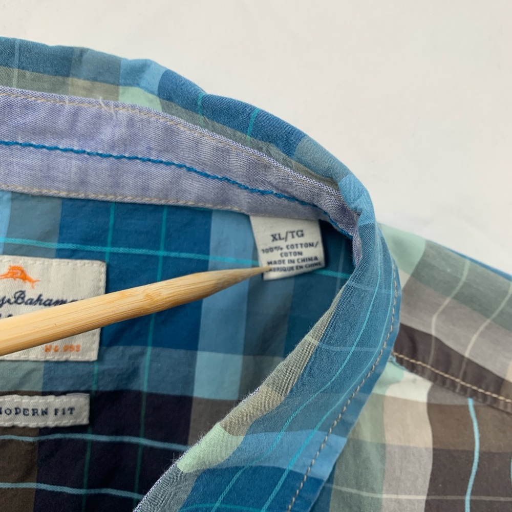 Tommy Bahama Blue and Brown Plaid Shirt XL - Picture 4 of 9